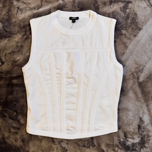 Express Brand New Fitted Crew Neck Corset Tank - White - Size Small - Picture 2 of 14